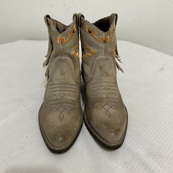 Dingo Southwest Embroidered Fringed Tan Leather Western Ankle Booties Boots Sz 6 - Picture 2 of 9